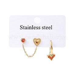 Set di orecchini a bottone e orecchini a cerchio a forma di cuore in acciaio inossidabile 304&nbsp;EJEW-K268-93G-01-3