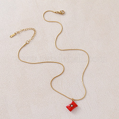 Collana vintage europea in acciaio inossidabile 304 con ciondolo a moneta rossa e strass di cristallo&nbsp;EK6203