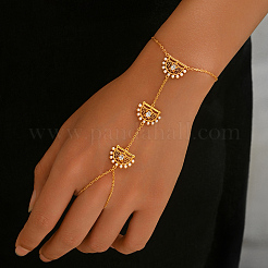 Armreifen aus Messing mit Pavé-Fassung aus klaren Zirkonia und hohlem Fächer-Handkettenring mit Imitationsperlen für Damen&nbsp;EH6679