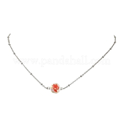 Collier pendentif rond en porcelaine imprimée de fleurs&nbsp;NJEW-JN06474