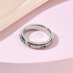 Anillos de dedo giratorios con rhinestone de acero inoxidable 304&nbsp;RB-CBACDE8-02P