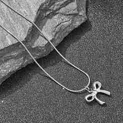 Collane con catena a serpente rotonda con ciondolo a fiocco in acciaio inossidabile 304 anti-appannamento per le donne&nbsp;NJEW-Z044-11P