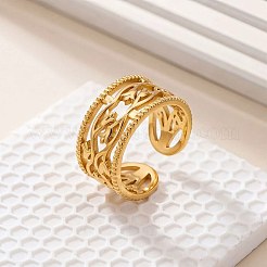 Offene Manschettenringe aus hohlem Blumenmuster aus Edelstahl 304 für Damen&nbsp;WGACFE6-01