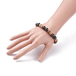 Bracciale elasticizzato da donna con perline in cocco naturale e granato&nbsp;BJEW-JB07546-04