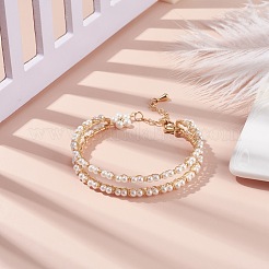Offener Manschettenarmreif mit Muschelperle und Blume&nbsp;BJEW-TA00118