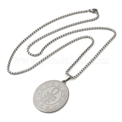 Collane con ciondolo a forma di croce ankh ovale in acciaio inossidabile 201 anti-ossidazione&nbsp;NJEW-F324-05P