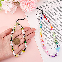 2 Stile Regenbogen Harz Perlen Handy Lanyard Handschlaufe&nbsp;HJEW-GF0001-46
