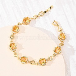 Herz- und ovalförmige Gliederarmbänder aus Messing mit Mikropavé-Fassung aus Zirkonia für Damen&nbsp;BJEW-A163-03G-03