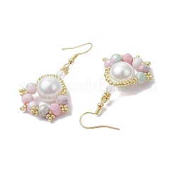 Orecchini pendenti con perle di vetro e semi di perle finte a forma di zampa&nbsp;EJEW-MZ00386-03