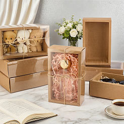 Cajas de cartón plegables rectangulares de papel kraft con cajón y cubierta de plástico transparente&nbsp;CON-WH0100-57B