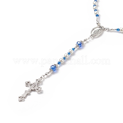 Collar de cuentas de rosario de perlas de vidrio y acrílico&nbsp;NJEW-TA00041-01