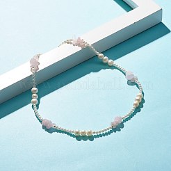 Natürliche Rosenquarz-Chip-Perlenkette für Mädchenfrauen&nbsp;NJEW-TA00016-02