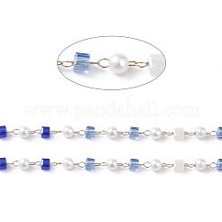 Cubo e vetro rotondo e catene di perline imitazione perla abs&nbsp;CHS-P016-43G-05
