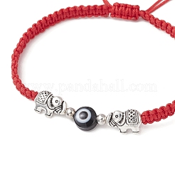 Bracelets de perles tressées en résine rondes et plates contre le mauvais œil&nbsp;BJEW-JB12045