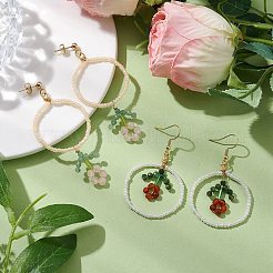 Flor colorida cuentas de vidrio cuelgan aretes&nbsp;EJEW-MZ00148