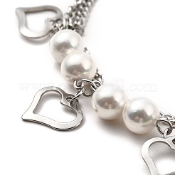 Bracelet multi-rangs double couche en perles de nacre CCB et breloques en acier inoxydable 304 avec chaînes gourmettes pour femmes&nbsp;BJEW-C025-02P