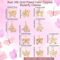 12pcs 4 pendentifs en laiton micro pavé de zircone cubique de style&nbsp;KK-BBC0019-53