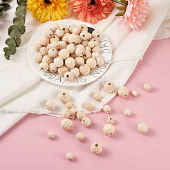 300pcs 6 styles de perles en bois de fil naturel&nbsp;WOOD-TA0001-63