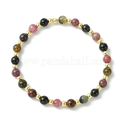 Pulseras elásticas para mujer con cuentas de turmalina multicolor natural y hematita sintética no magnética.&nbsp;BJEW-JB13941