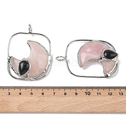 Große Anhänger aus natürlichem Rosenquarz und Obsidian&nbsp;G-Z142-01P-B01