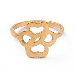 Bague en acier inoxydable 201 avec placage ionique (IP) et fleur creuse pour femme&nbsp;RJEW-J051-13G