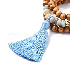 Bracelet wrap perles rondes fleur naturelle amazonite & bois&nbsp;BJEW-JB08092