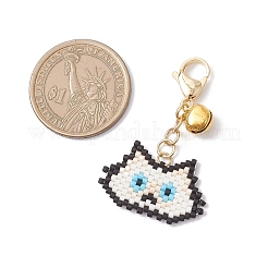 Decorazioni pendenti a forma di testa di gatto con perline di vetro fatte a mano&nbsp;HJEW-MZ00366-05