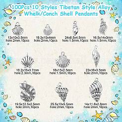 100 pz 10 stili in lega di stile tibetano ciondoli conchiglia/conchiglia&nbsp;TIBEP-CJ0001-61