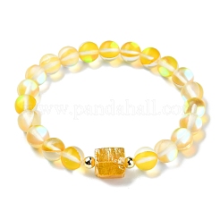 Braccialetti elastici con perline rotonde olografiche in quarzo naturale elettroplaccato e pietra di luna sintetica da 8 mm&nbsp;BJEW-JB10922