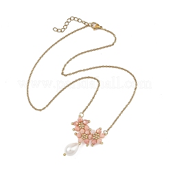 Collana con ciondolo a goccia di fiore con perline di vetro galvanizzate e catena a maglie in acciaio inossidabile 304&nbsp;NJEW-MZ00156