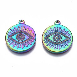 Pendentifs en acier inoxydable 304 couleur arc-en-ciel avec monture en strass&nbsp;STAS-S119-096