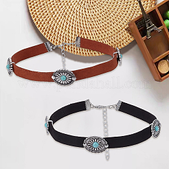 2 stücke 2 farben legierung pflastern synthetische türkis oval imitation leder choker halsketten für frauen&nbsp;NJEW-CY0001-06
