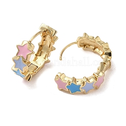 Aretes de aro de latón chapado en oro real de 18k con estrella&nbsp;EJEW-L268-013G-02
