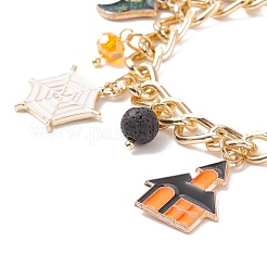 Legierung Emaille Geist & Fledermaus & Besen & natürliches Lavastein-Charm-Armband&nbsp;BJEW-TA00132