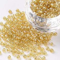 (servizio di reimballaggio disponibile) perline di semi di vetro, trans. colori lustered, tondo, verga d'oro, 8/0, 3mm, Foro: 1 mm, su 12 g / borsa