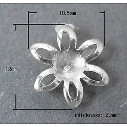 Brass Findings, Flower, Lead Free and Cadmium Free, Silver Color, Size: about 10.5mm wide, 12mm long, 2.5mm thick