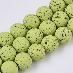 Sprühlackierte natürliche Lavasteinperlenstränge, Runde, lime green, 6~7 mm, Bohrung: 0.7 mm, ca. 59~62 Stk. / Strang, 15.75 Zoll (40 cm)