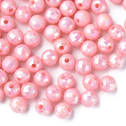 Perles acryliques opaques, de couleur plaquée ab , facette, ronde, rose, 6x5.5mm, Trou: 1.5mm, environ 4800 pcs/500 g