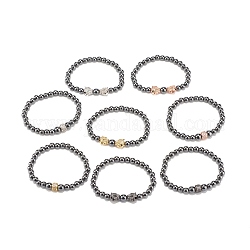 8 Uds 8 conjuntos de pulseras elásticas de hematita sintética de estilo, Pulseras de perlas de leopardo y columna de latón con circonita cúbica para mujer., color mezclado, diámetro interior: 2-1/4 pulgada (5.8 cm), 1pc / estilo