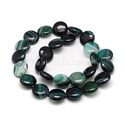 Natural Striped Agate/Banded Agate Beads Strands, Flat Round, Dyed, DarkSlate Gray, 16x7.5mm, Hole: 1mm, about 24pcs/strand, 15inch