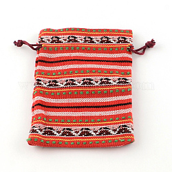 Panno stile borse sacchetti di imballaggio coulisse etnici, rettangolo, pomodoro, 14x10cm