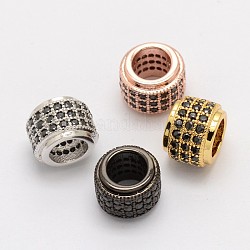 Column Brass Micro Pave Cubic Zirconia European Beads, Large Hole Beads, Cadmium Free & Nickel Free & Lead Free, Mixed Color, 6x8mm, Hole: 4.5mm