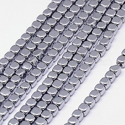 Electroplate non magnetici ematite sintetico fili di perline, cubo, grado a, platino placcato, 2x2x2mm, Foro: 0.6 mm, circa 200pcs/filo, 16 pollice