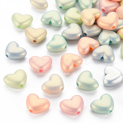 Spray Painted Opaque Acrylic Beads, Frosted, Heart, Mixed Color, 11x14x6mm, Hole: 2mm
