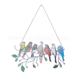 Acrylic Wall Hanging Decorations, with Stainless Steel Curb Chains and 2Pcs Jump Rings, Bird Flock, Colorful, 11.5x19.5x0.4cm, Hole: 3x5mm