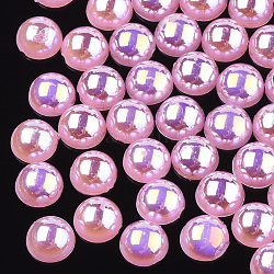 Cabujones de perlas de imitación de plástico ABS, color de ab chapado, semicírculo, color de rosa caliente, 6x3 mm, 5000 unidades / bolsa