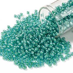 Toho perles de rocaille rondes, Perles de rocaille japonais, (954) couleur intérieure aqua / light jonquil doublée, 8/0, 3mm, Trou: 1mm, environ 222 pcs/10 g