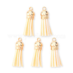 Faux Suede Tassel Pendant Decorations, with CCB Plastic Cord Ends, Light Gold, 33~35x10mm, Hole: 2.5mm