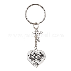 Valentine's Day Heart Alloy Pendant Keychain, with Iron Split Key Rings, Tree of Life, 7.4cm