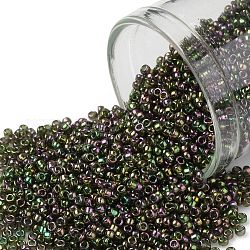 Toho perline rotonde, perline giapponesi, (323) oro lustro olivina, 15/0, 1.5mm, Foro: 0.7 mm, su 3000pcs / bottiglia, 10 g / bottiglia
